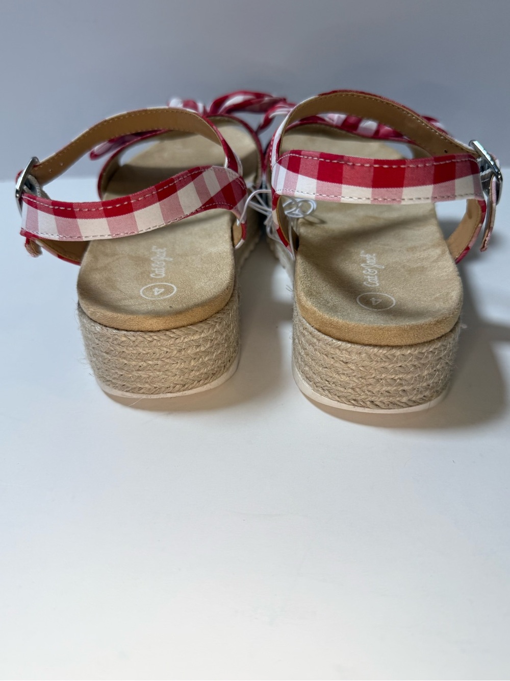 Women’s Red Gingham Bow Espadrille Sandals - Picture 6 of 8